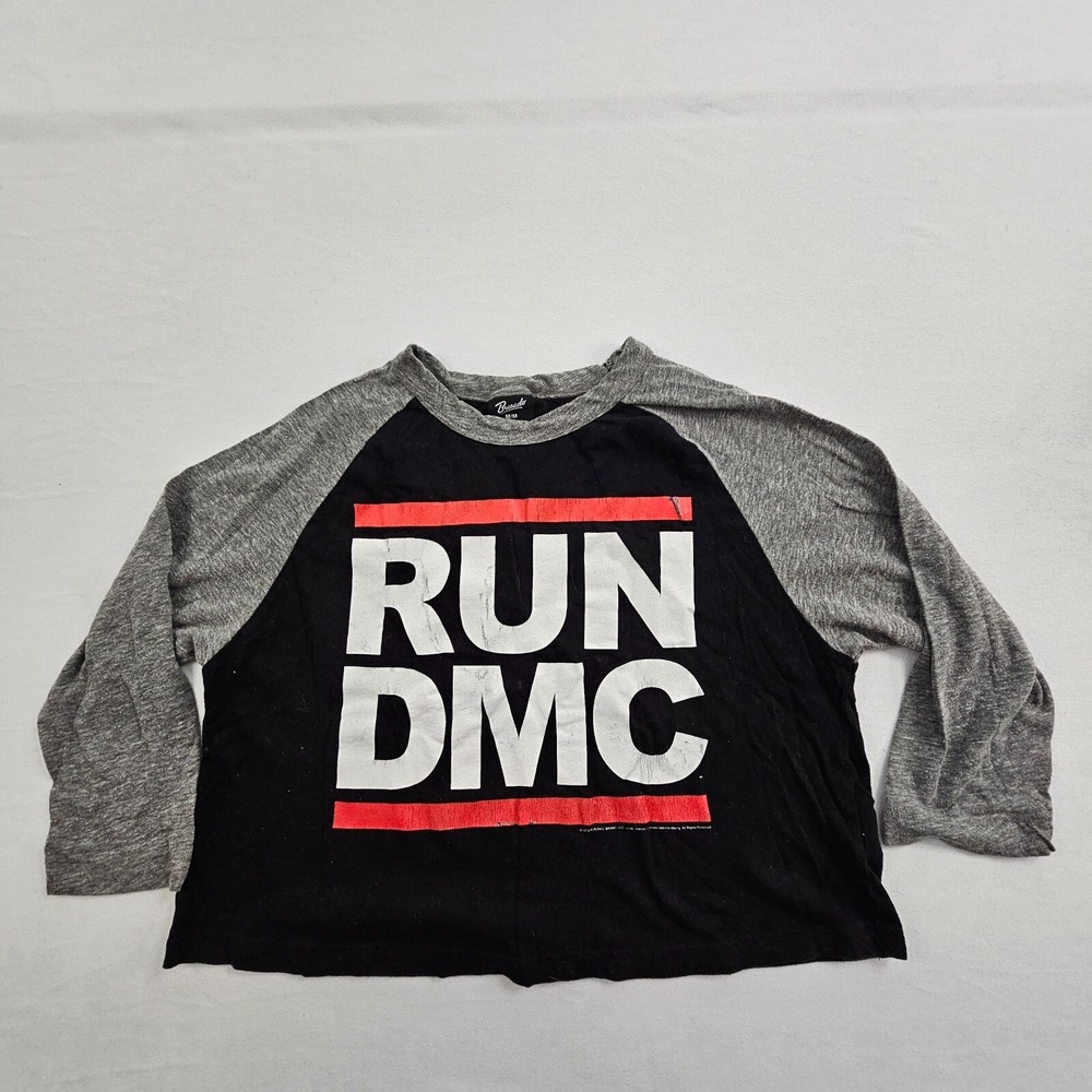 Run DMC Bravado Black Colorblock Long Sleeve Cropped T-Shirt Women's M